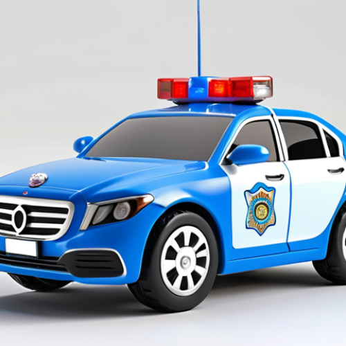 Home 7 **A cheerful Robocar Poli police car toy with bright blue color and cute, expressive eyes, designed to appeal to children.**