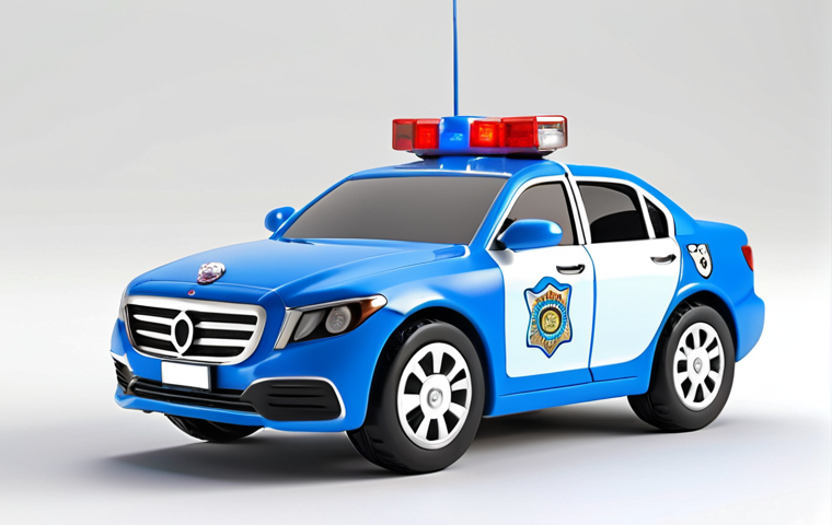 **A cheerful Robocar Poli police car toy with bright blue color and cute, expressive eyes, designed to appeal to children.**
